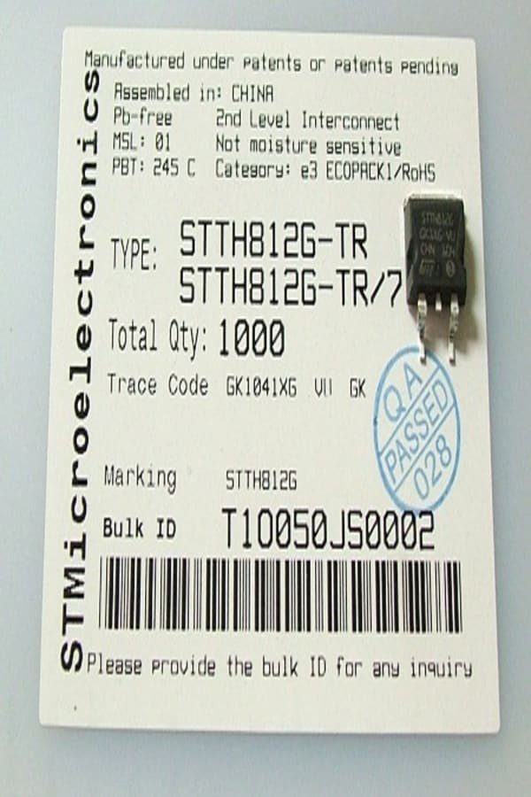 STTH812GTR-BYT08-SMD Ultra Fast Diode,8A,1200V,50nS,D2PAK,ST,CHINA,T/R,Reel:1K Diodes-Rectifier Diode-SMD